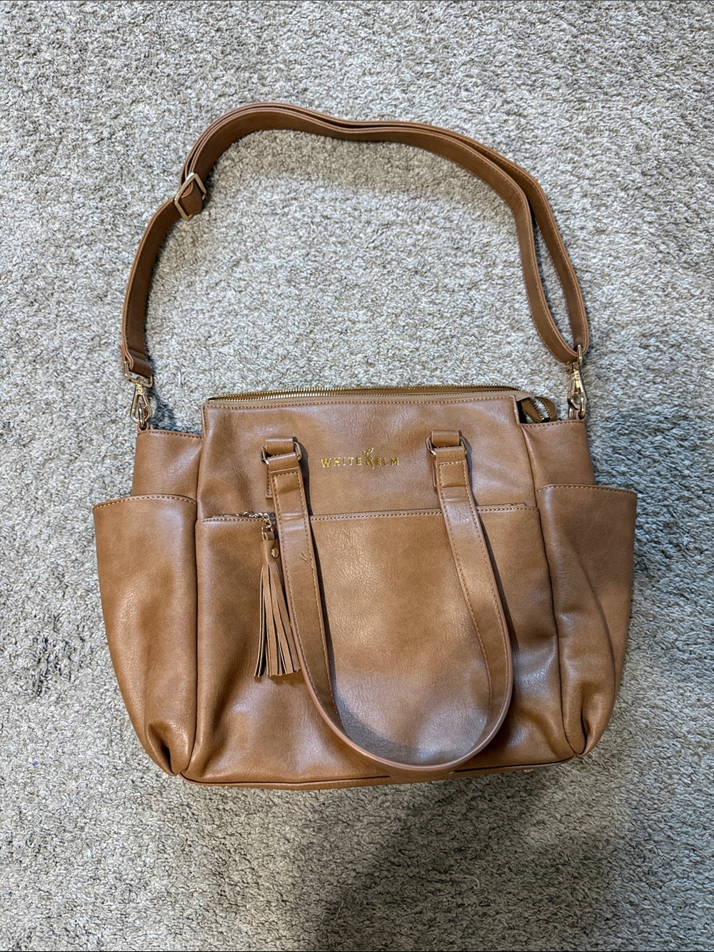 White Elm Gemini mini tan bag, gently used